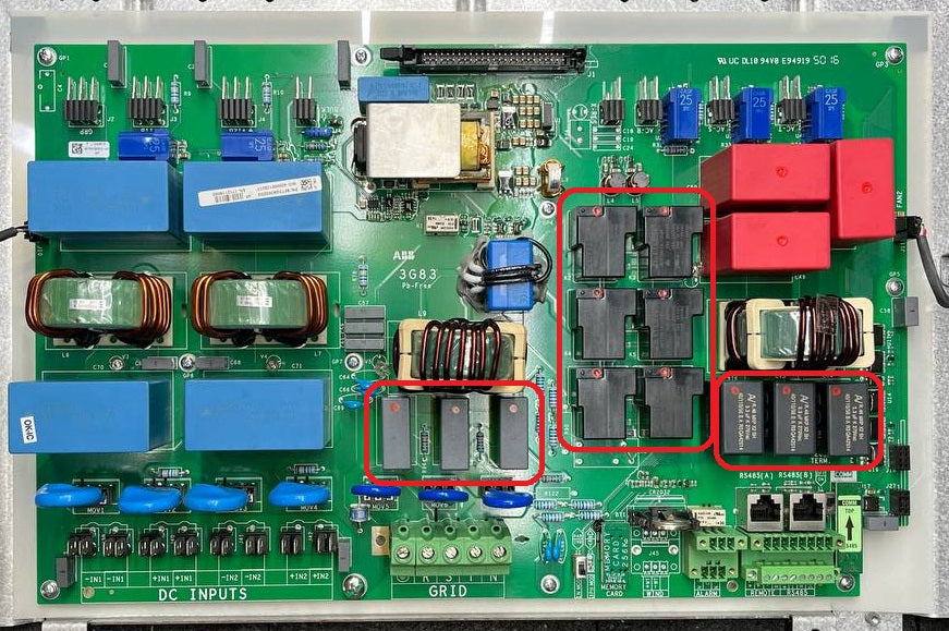 Kit di riparazione AZ2150W-1AE-12DEFT con 6 relè, condensatori e 2 MOSFET | Corregge 6 errori E030-E032, E020-E023 dell'inverter Aurora ABB 10kW 12,5kW