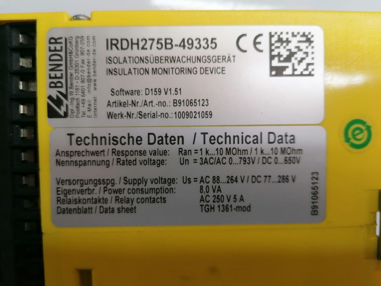 IRDH275B-49335 Insulation Monitoring Device – Reliable Used Equipment for Electrical Systems