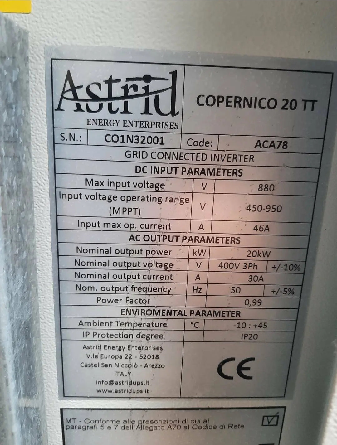 ASTRID COPERNICO 20TT 20kw three-phase 380v photovoltaic inverter with transformer