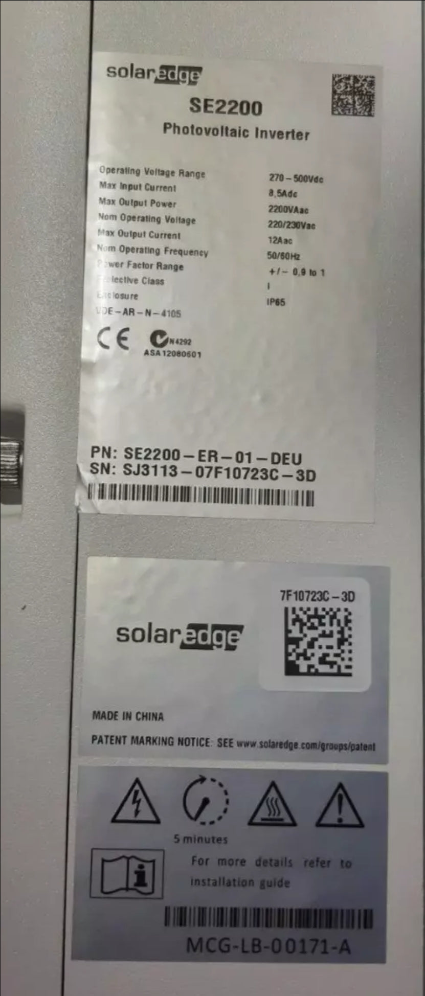 SOLARDGE SE2200 2.2KW SOLAR EDGE 230VAC PHOTOVOLTAIC INVERTER