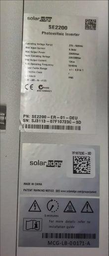 SOLAREDGE SE2200 2.2KW SOLAR EDGE 230VAC PHOTOVOLTAIC INVERTER