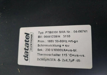 6000VA SMC PRIM 168V SEK 230V PTB6000 600PTB1762 37A TOROIDAL TRANSFORMER