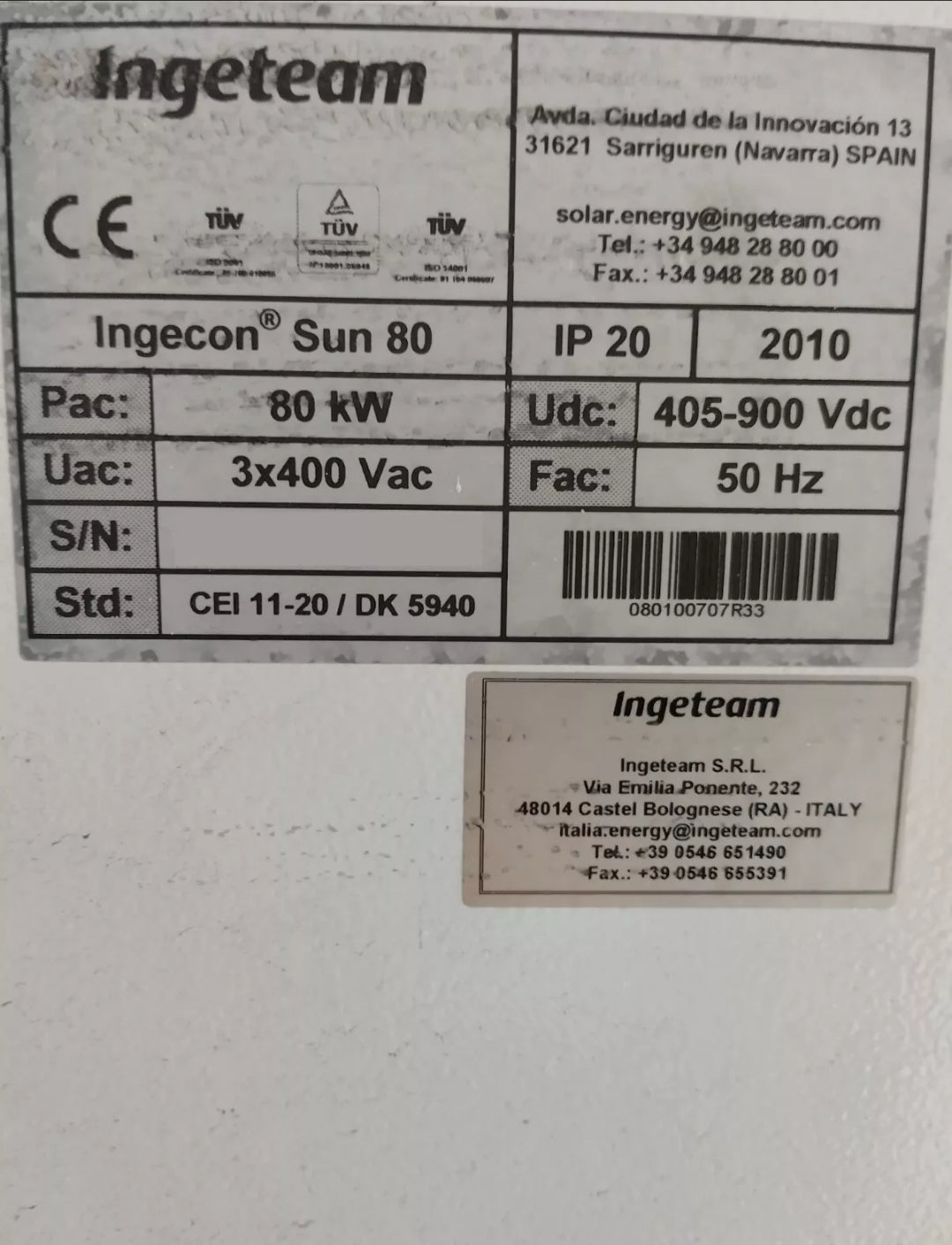 INGETEAM INGECON SUN 80 80kw Transferee Central Photovoltaic Inverter