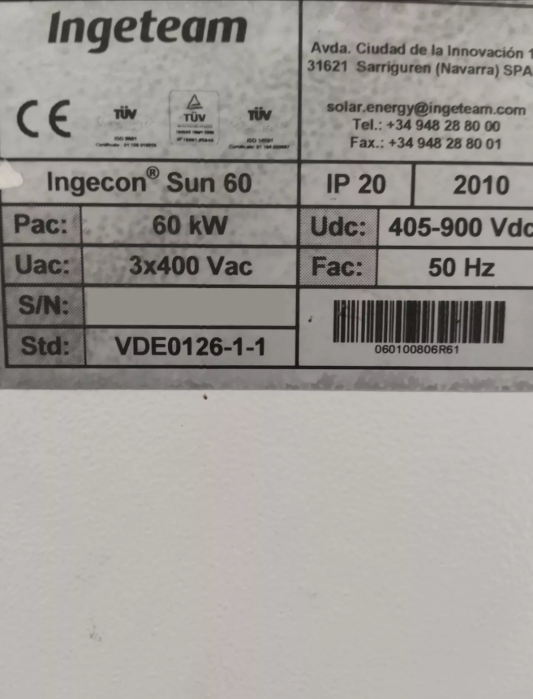 INGETEAM INGECON SUN 60 60kw Central Inverter with Beam Beam