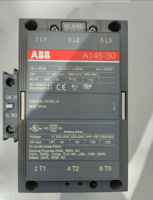 ABB A145-30 250A UI=1000V A600 Q300 CAL18-11 220-230V