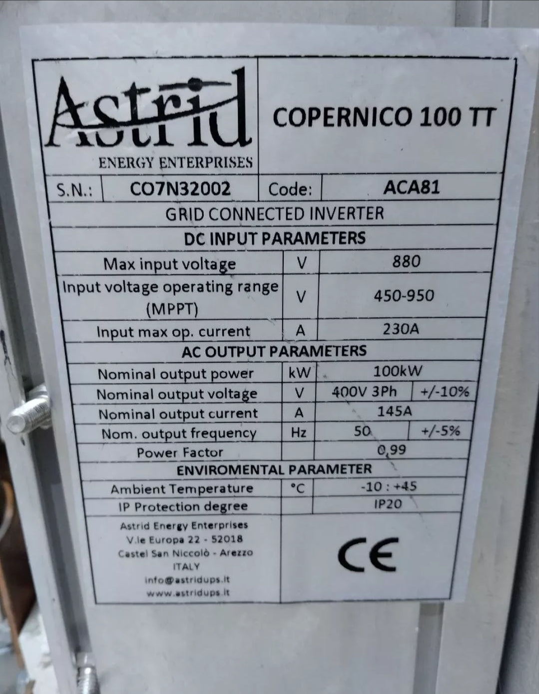 Astrid COPERNICO 100TT PB4050036 PB405002A PB405004B ACM1042 INV-AV-PV Card