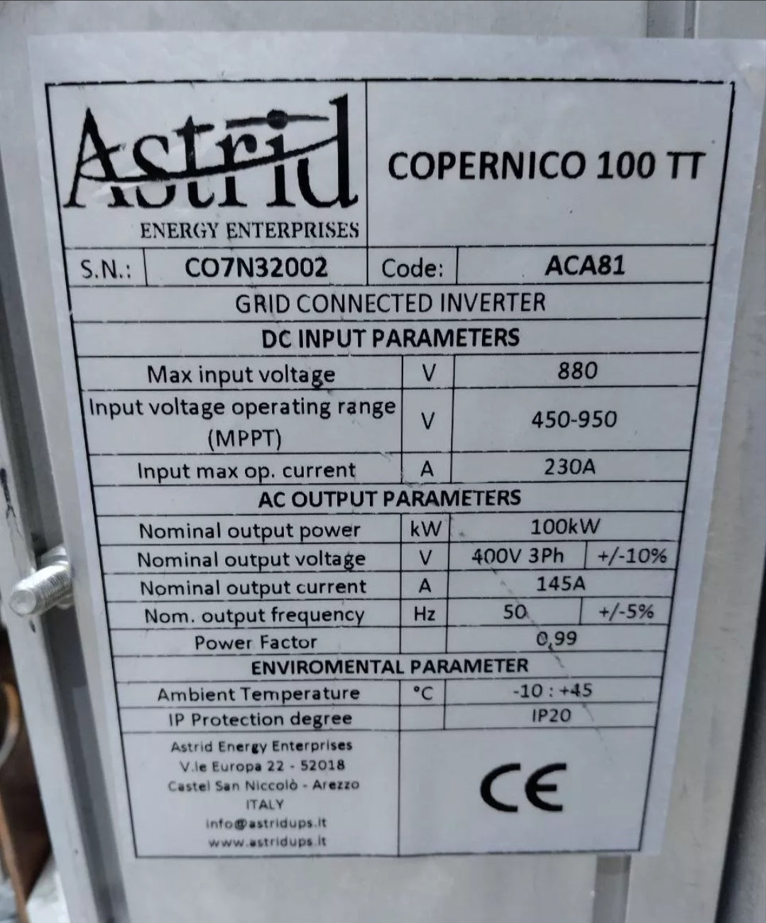 Astrid COPERNICO 100TT PB369003A PB369A PB369002 PB369004A REM-PV SLOT