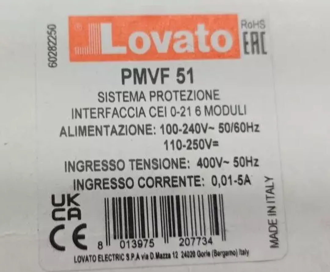 LOVATO PMVF 51 CEI 0-21 INTERFACE PROTION SYSTEM 6 MODULES 110-250V =