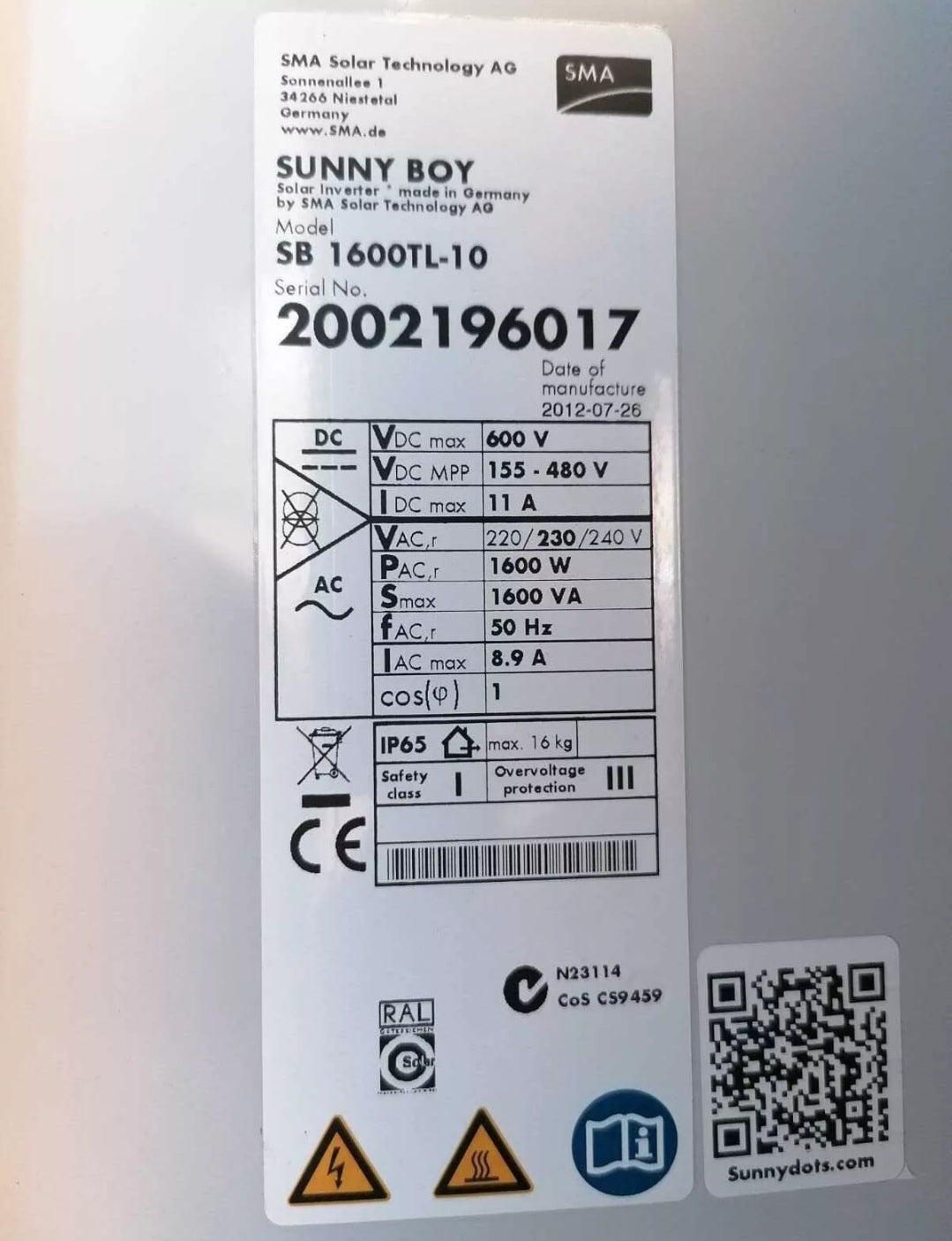 SMA Sunny boy sb1600tl-10 1600TL 1.6kw 230w 1600w new