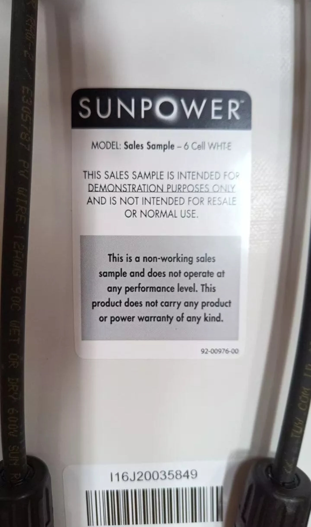 SOLAR PANEL MINI SUNPOWER smarter solar SALES SAMPLE - 6 CELL WHT-E