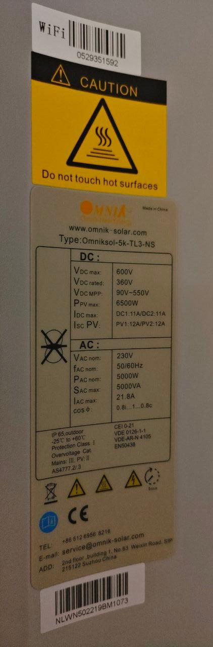 OMNIKSOL OMNIK SOL 5.0kW-TL3-NS 5.0KW 5000W 2mppt Single Phase 230VAC WIFI PV Grid INVERTER