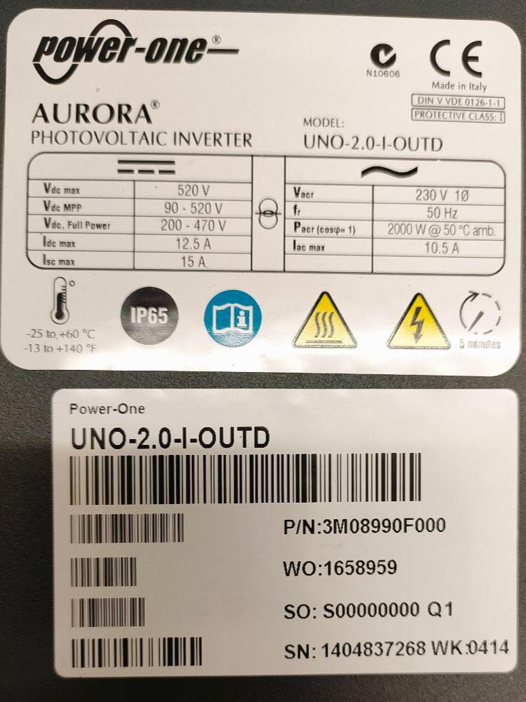 AURORA UNO-2.0-I-OUTD 2KW 2000W ABB Fimer Single Phase 230VAC PV Grid Inverter