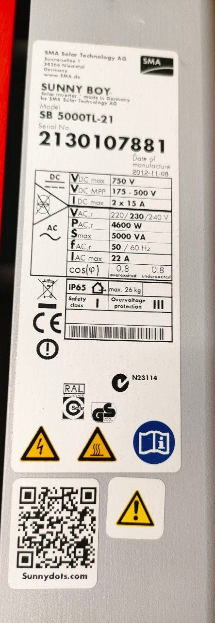 SMA Sunny Boy SB5000TL-21 5kW 5000W Single Phase 2mppt 220VAC