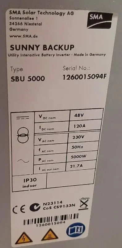 Sunny Backup ISLAND sistem SMA SBU 5000 5kW 5000W 230VAC